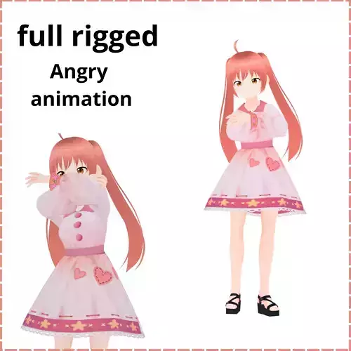Cut Anime Girl - Angry Animation full rigged Low-poly 3D model