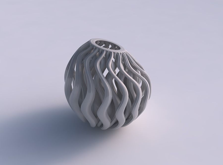 Vase oval wavy with beveled muscle structure squeezed with st... 3D print model_0