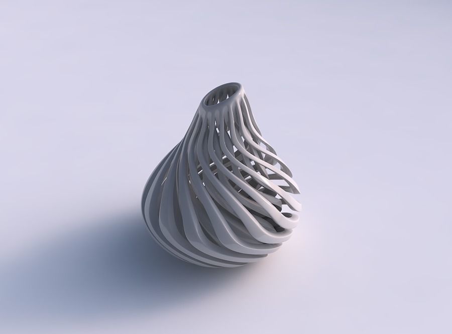 Vase oval wavy compressed top with muscle structure streched ... 3D print model_0
