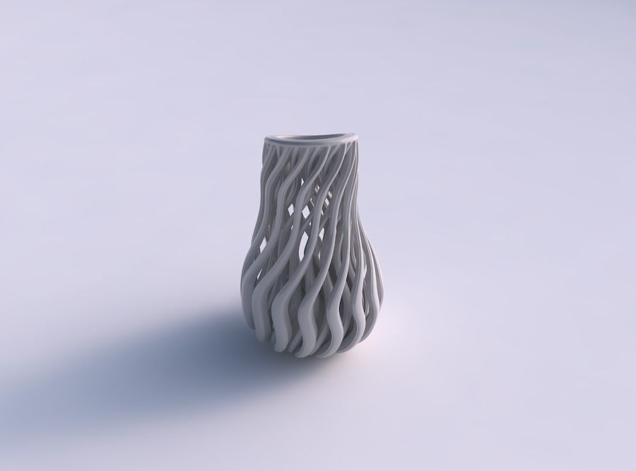 Vase oval wavy with beveled muscle structure eccentric 3D print model_0