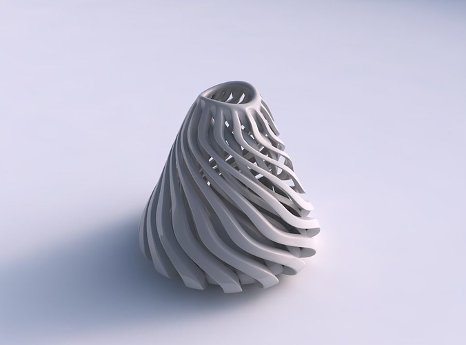 Vase oval twisted with sharp muscle structure twisted and streched top