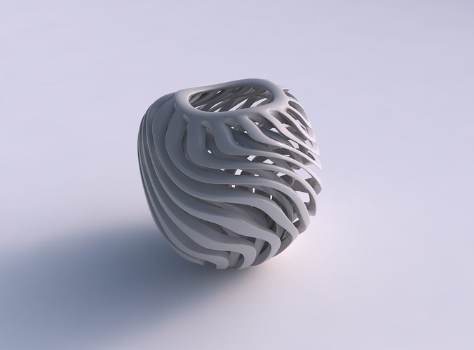 Vase oval twisted with sharp muscle structure wavy top