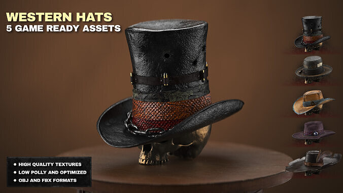 Western Hats - Game Ready Low-poly 3D model