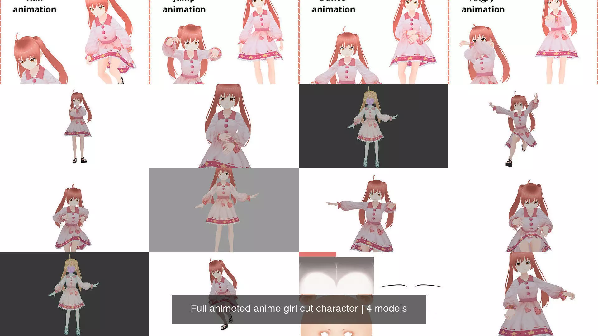 Full animeted anime girl cut character 3D Model Collection_2