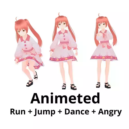 Full animeted anime girl cut character 3D Model Collection