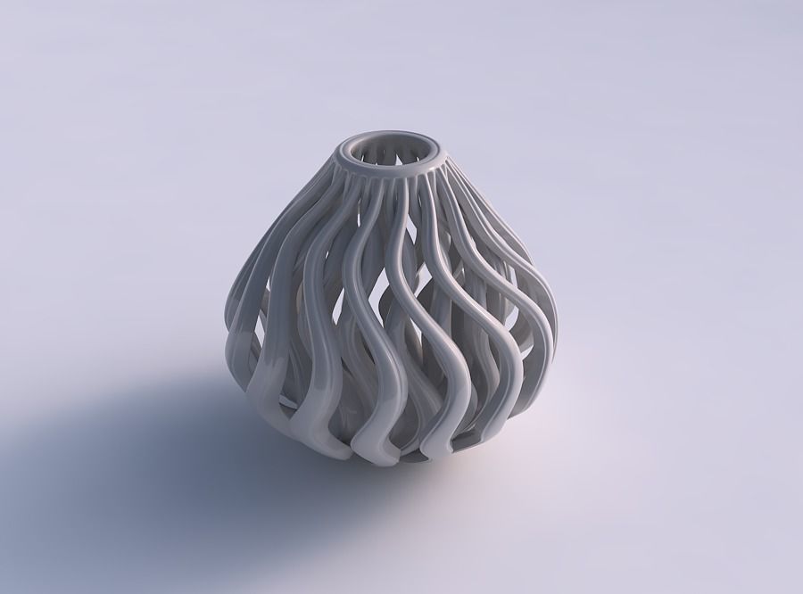Vase oval wavy with beveled muscle structure squeezed 3D print model_0