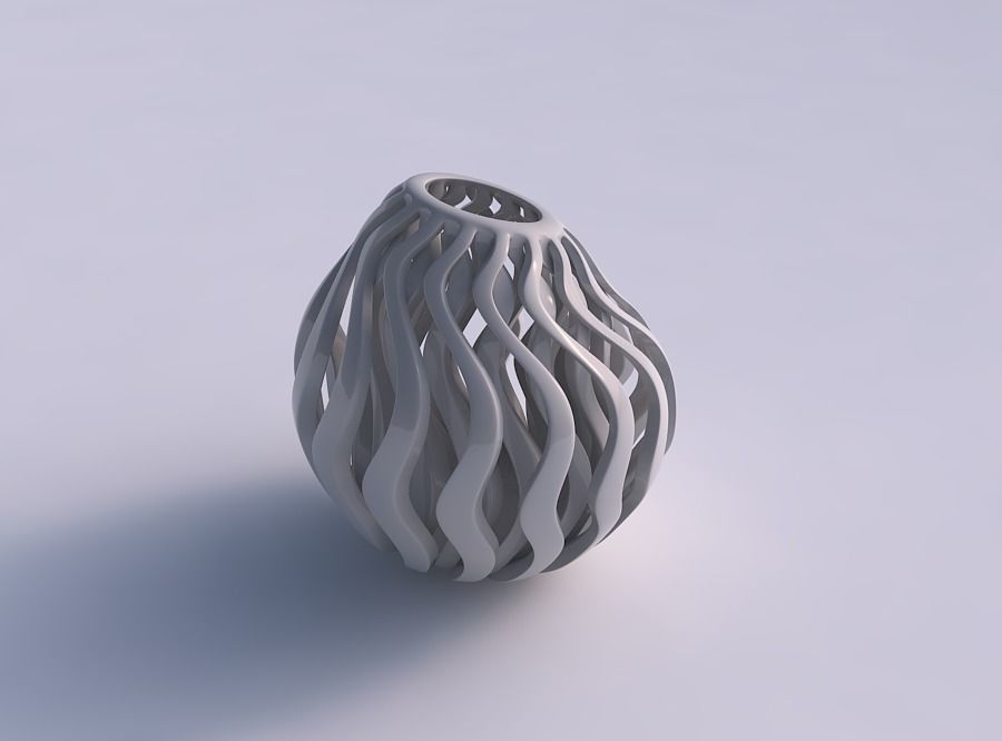 Vase oval wavy compressed top with muscle structure squeezed ... 3D print model_0