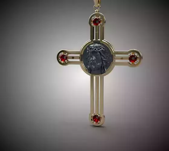 Golden silver  cross sculpture relief of Jesus Christ