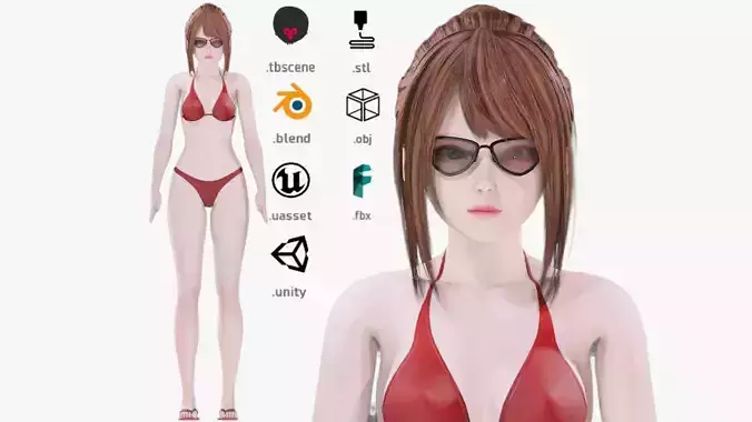 Bikini clothes 0018 - Rig -Unreal - Unity - Blender - Animated