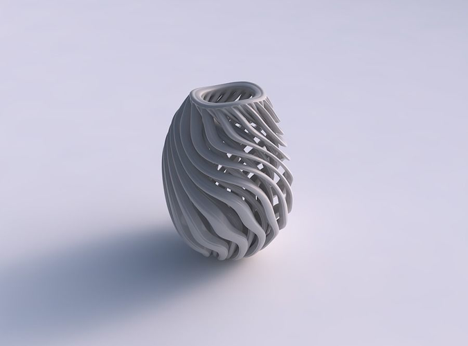 Vase oval wavy with beveled muscle structure wavy top