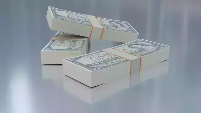 20 Canadian Dollar Stack  Low Poly 3D Model
