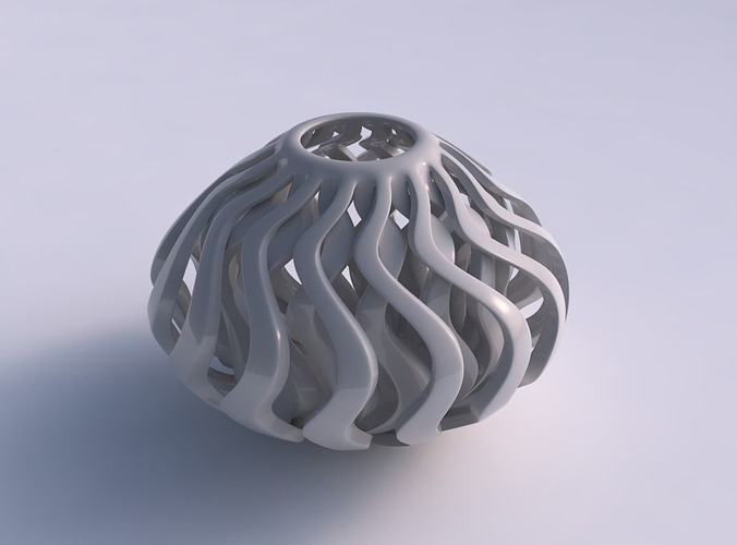 Vase oval twisted with sharp muscle structure squeezed