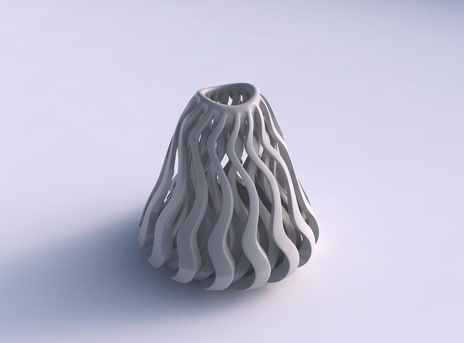 Vase oval twisted with sharp muscle structure streched top