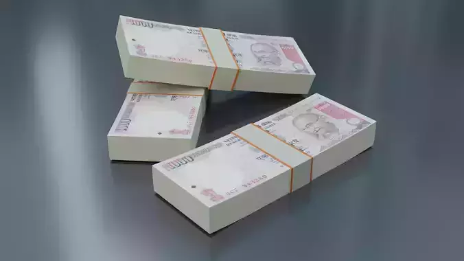 1000 Indian Rupee Stack  Low Poly 3D Model