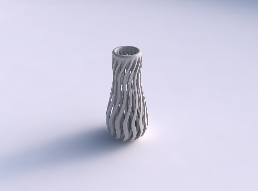 Vase oval wavy compressed top with muscle structure widened top 3D print model_0