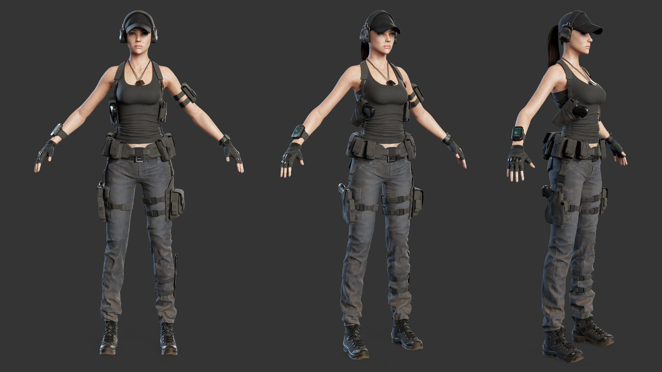 Female Soldier Low-poly 3D model_27
