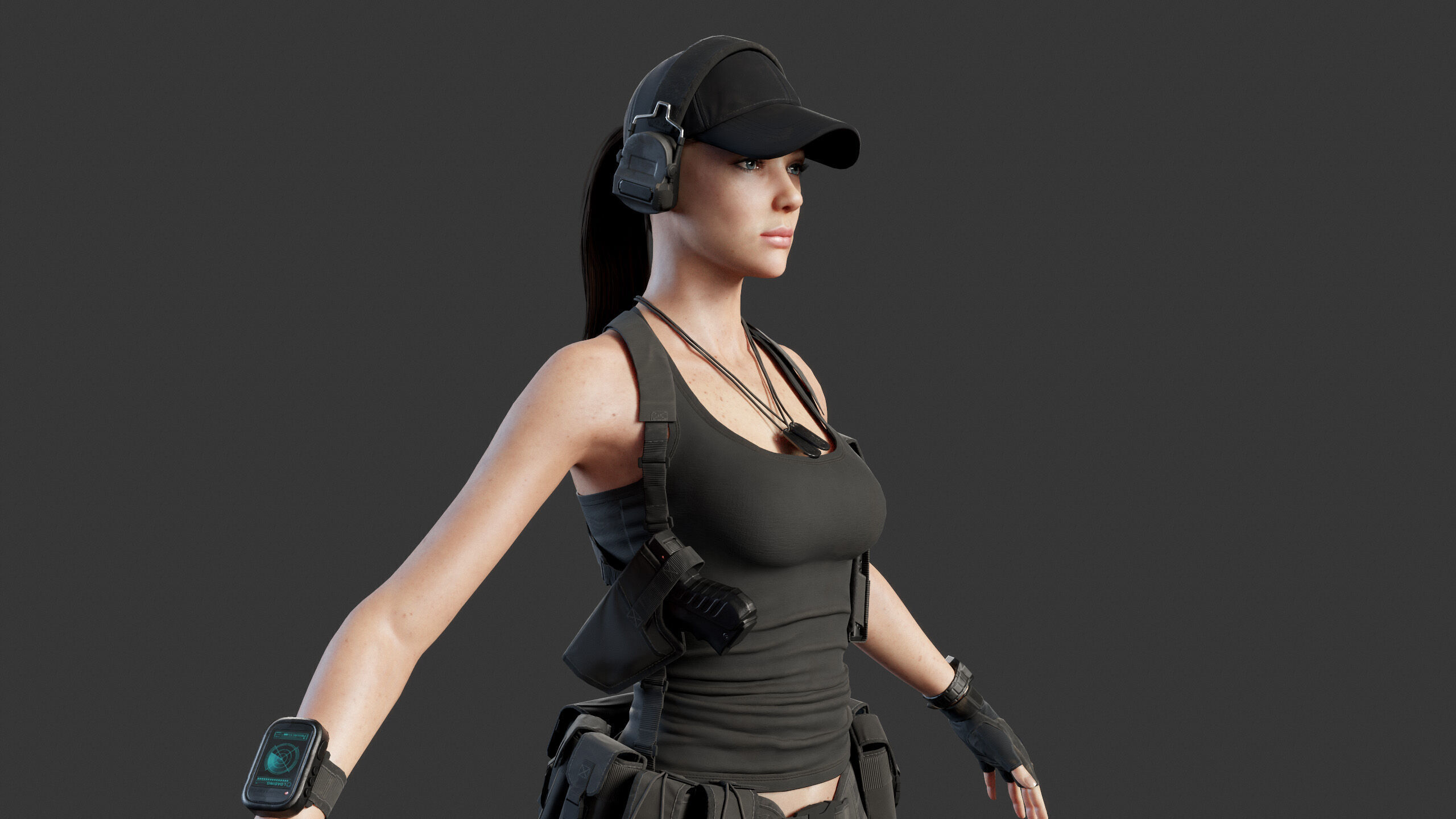 Female Soldier Low-poly 3D model_14