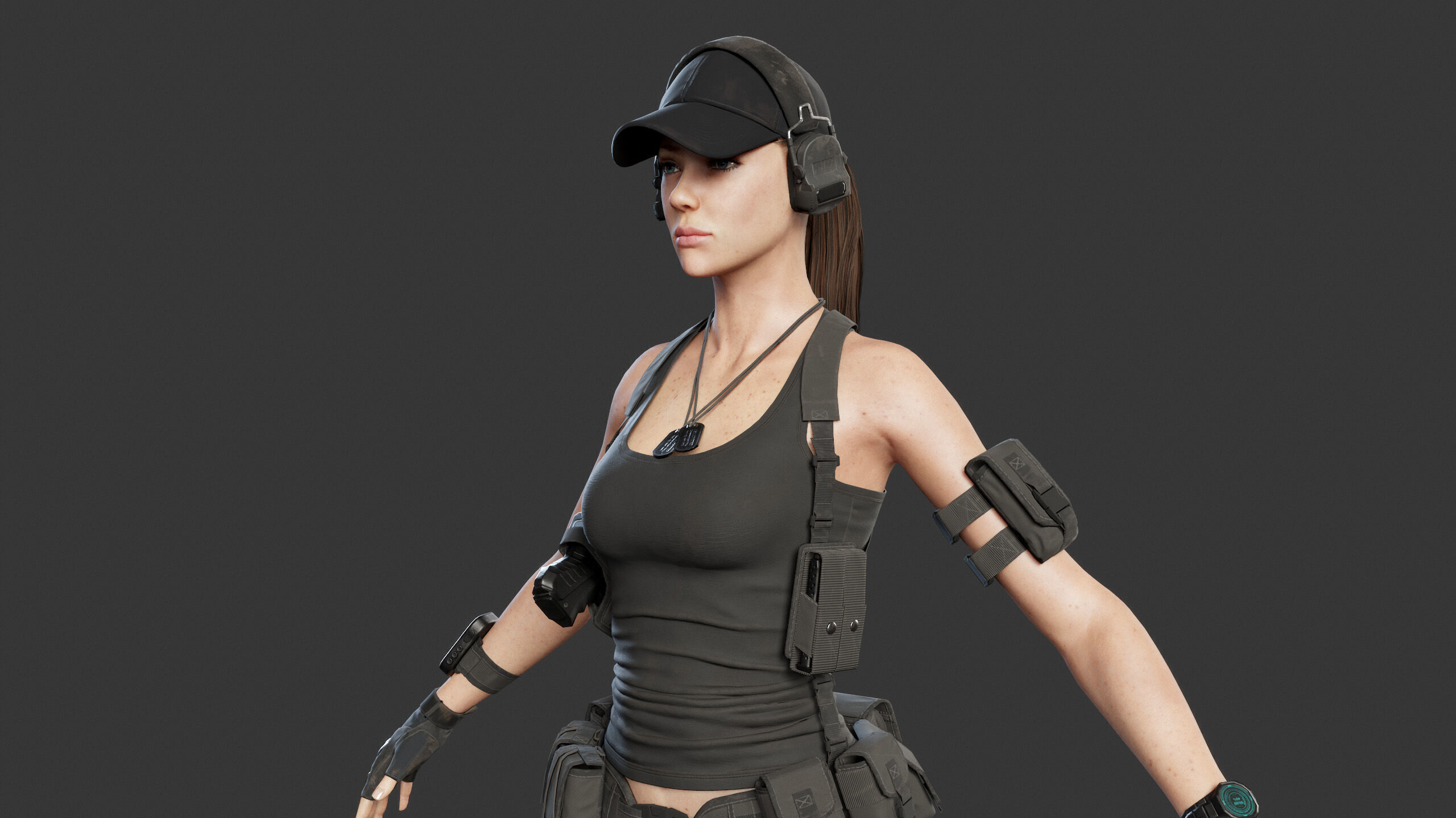 Female Soldier Low-poly 3D model_13