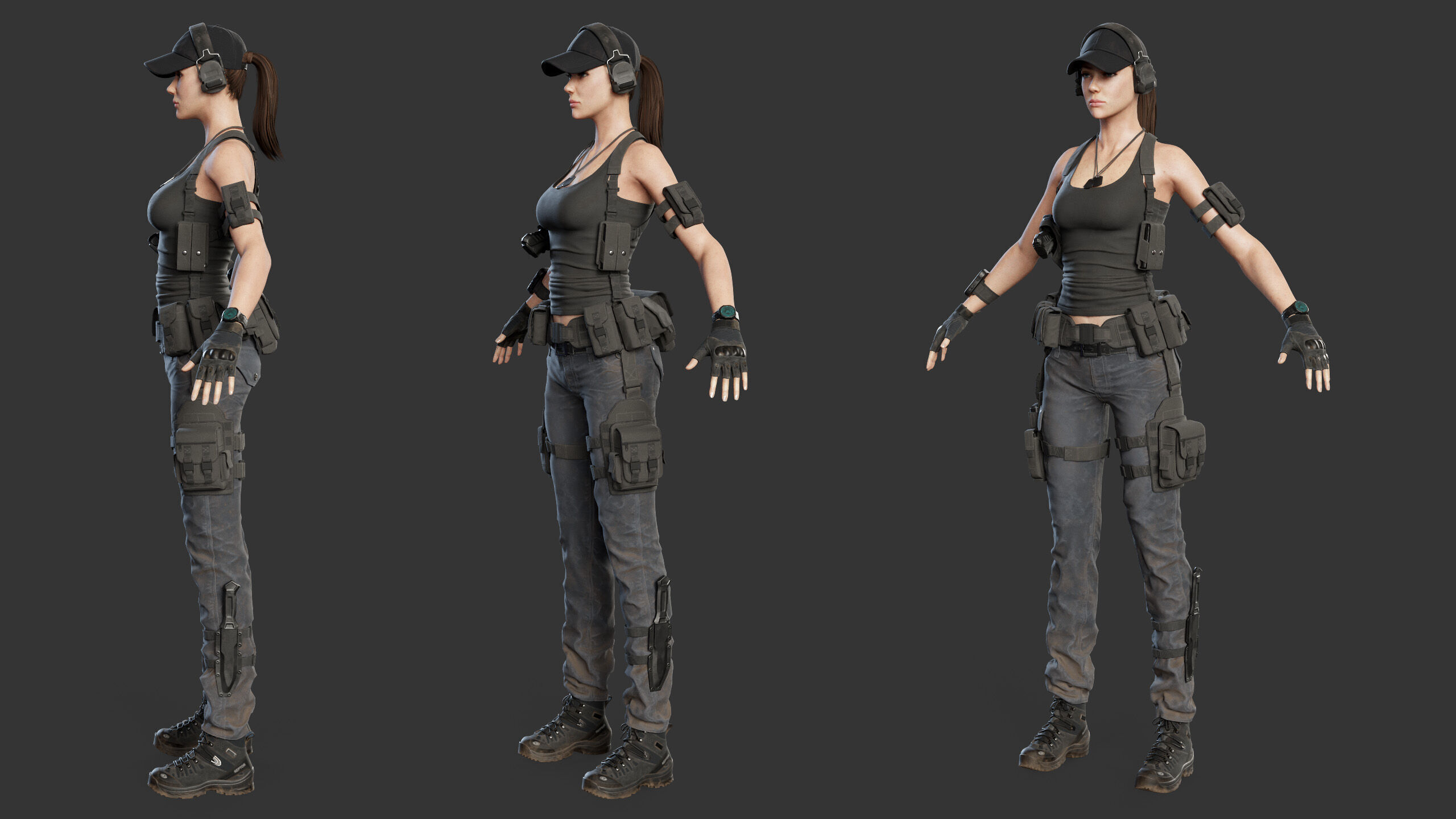 Female Soldier Low-poly 3D model_30