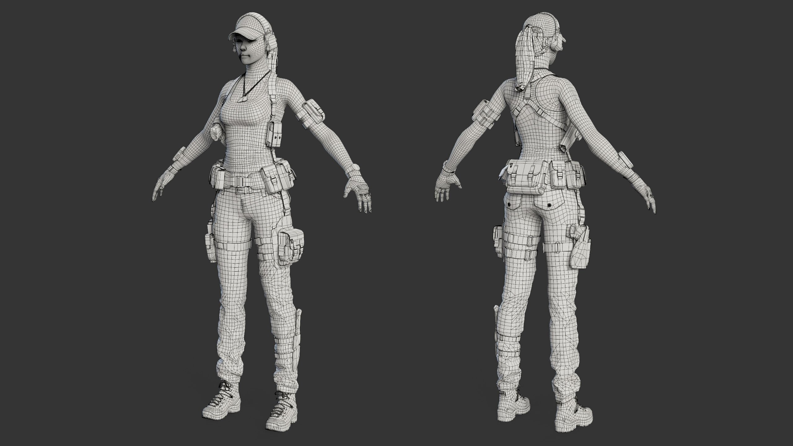 Female Soldier Low-poly 3D model_36