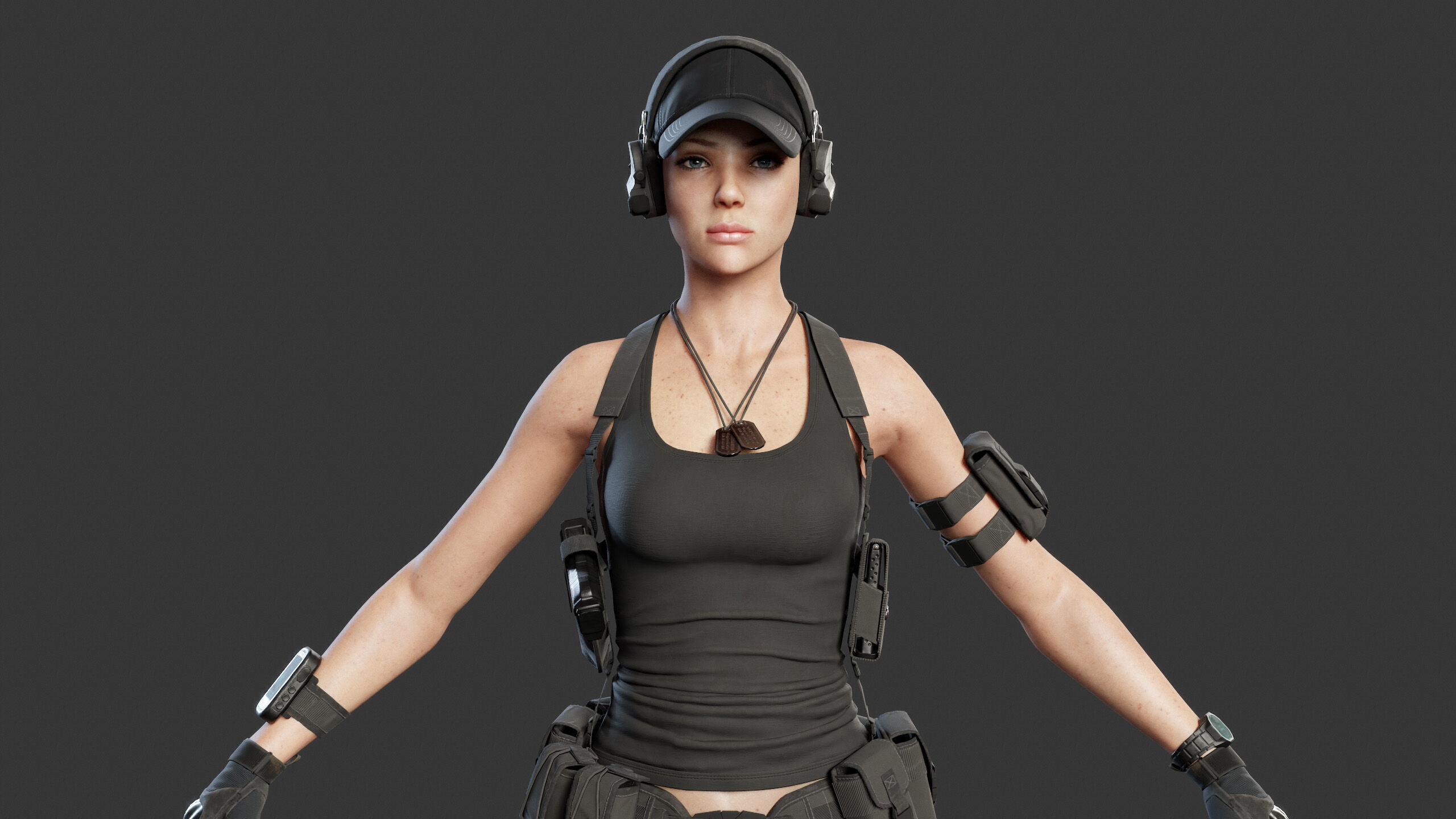 Female Soldier Low-poly 3D model_11