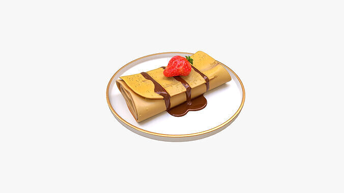 Crepes With Strawberry Cream Toppings Low-poly 3D model 2