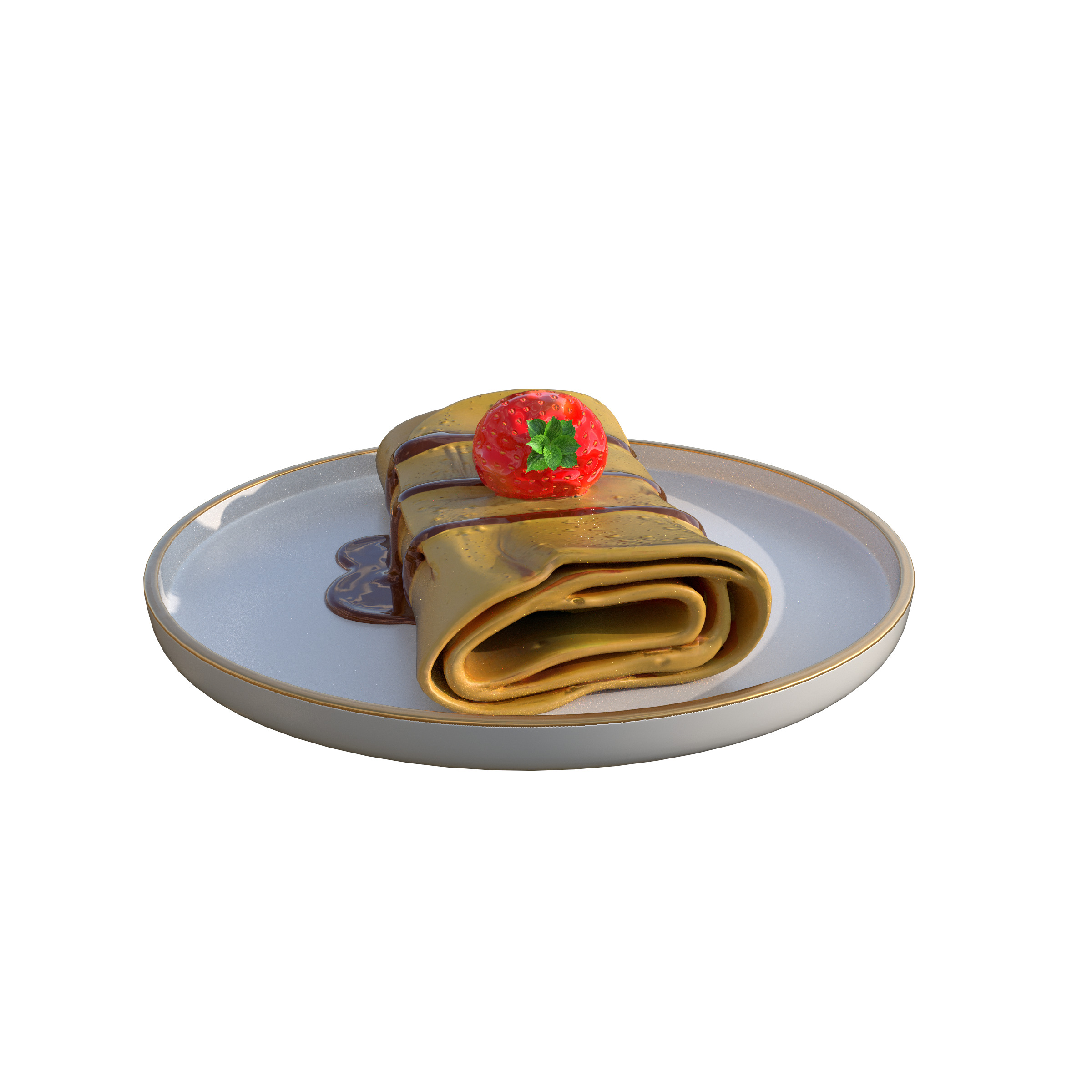 Crepes With Strawberry Cream Toppings Low-poly 3D model_11