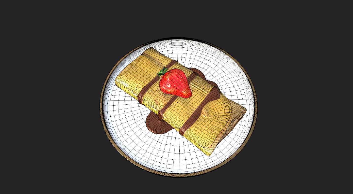 Crepes With Strawberry Cream Toppings Low-poly 3D model_21
