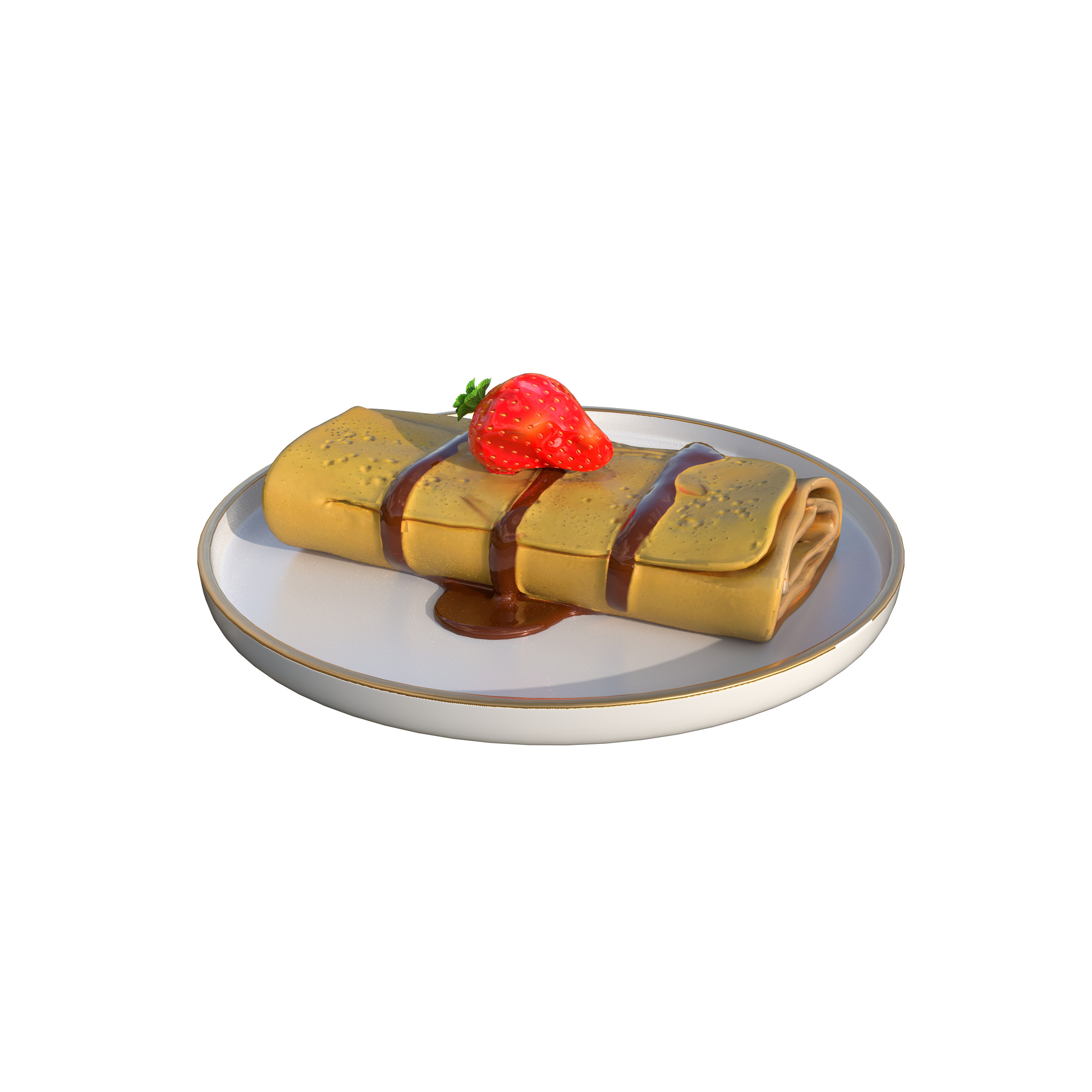 Crepes With Strawberry Cream Toppings Low-poly 3D model_7