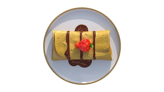 Crepes With Strawberry Cream Toppings Low-poly 3D model 3