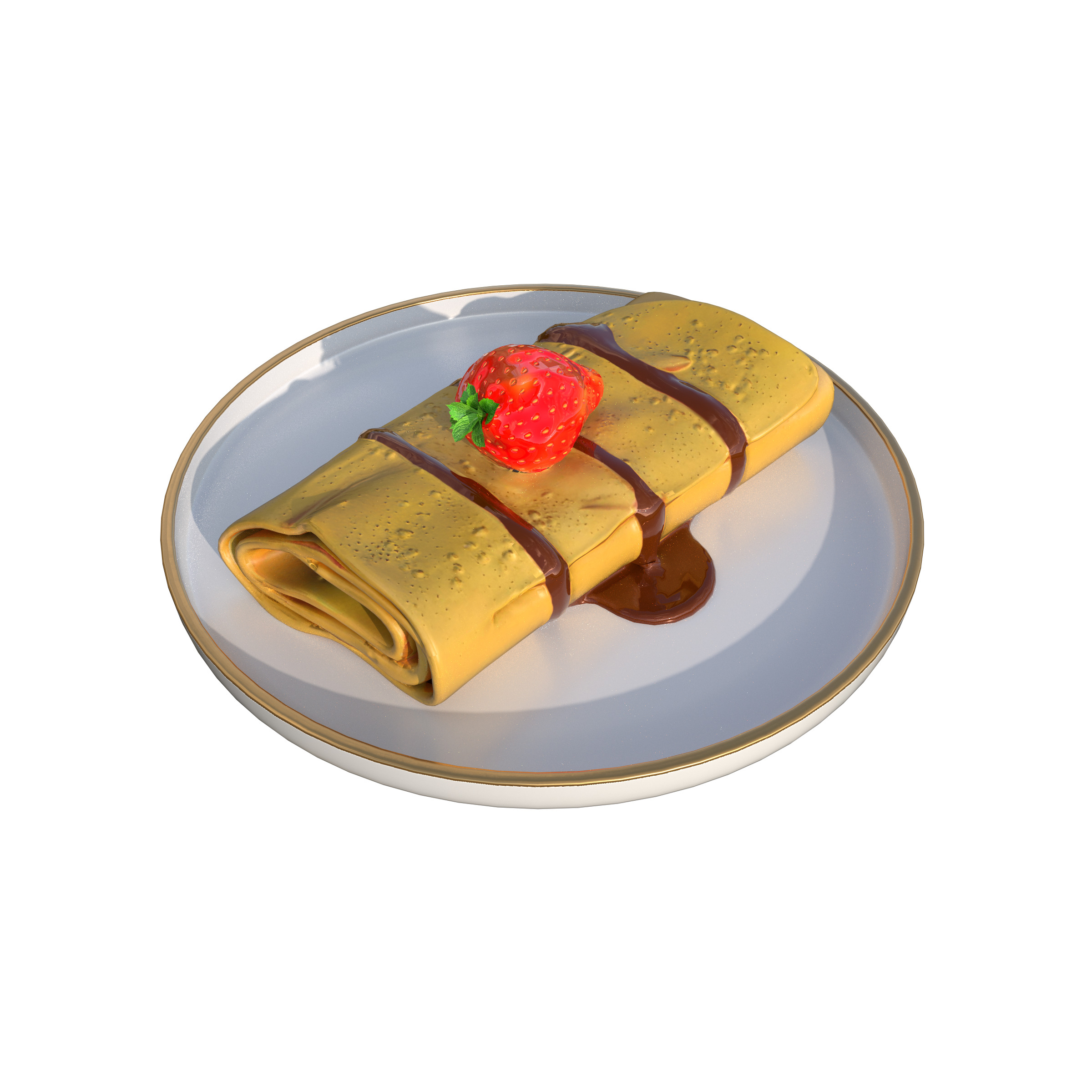 Crepes With Strawberry Cream Toppings Low-poly 3D model_15