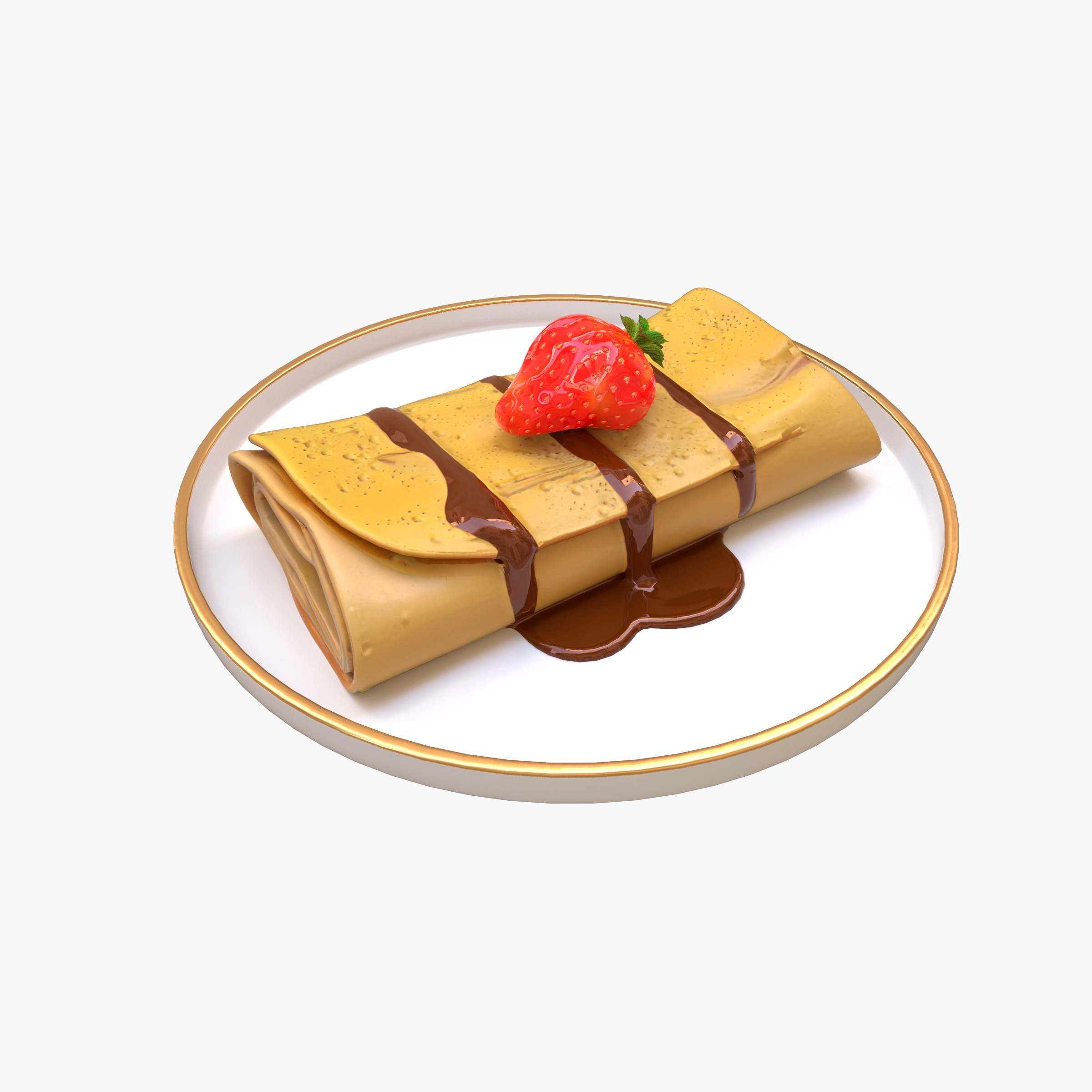 Crepes With Strawberry Cream Toppings Low-poly 3D model_10