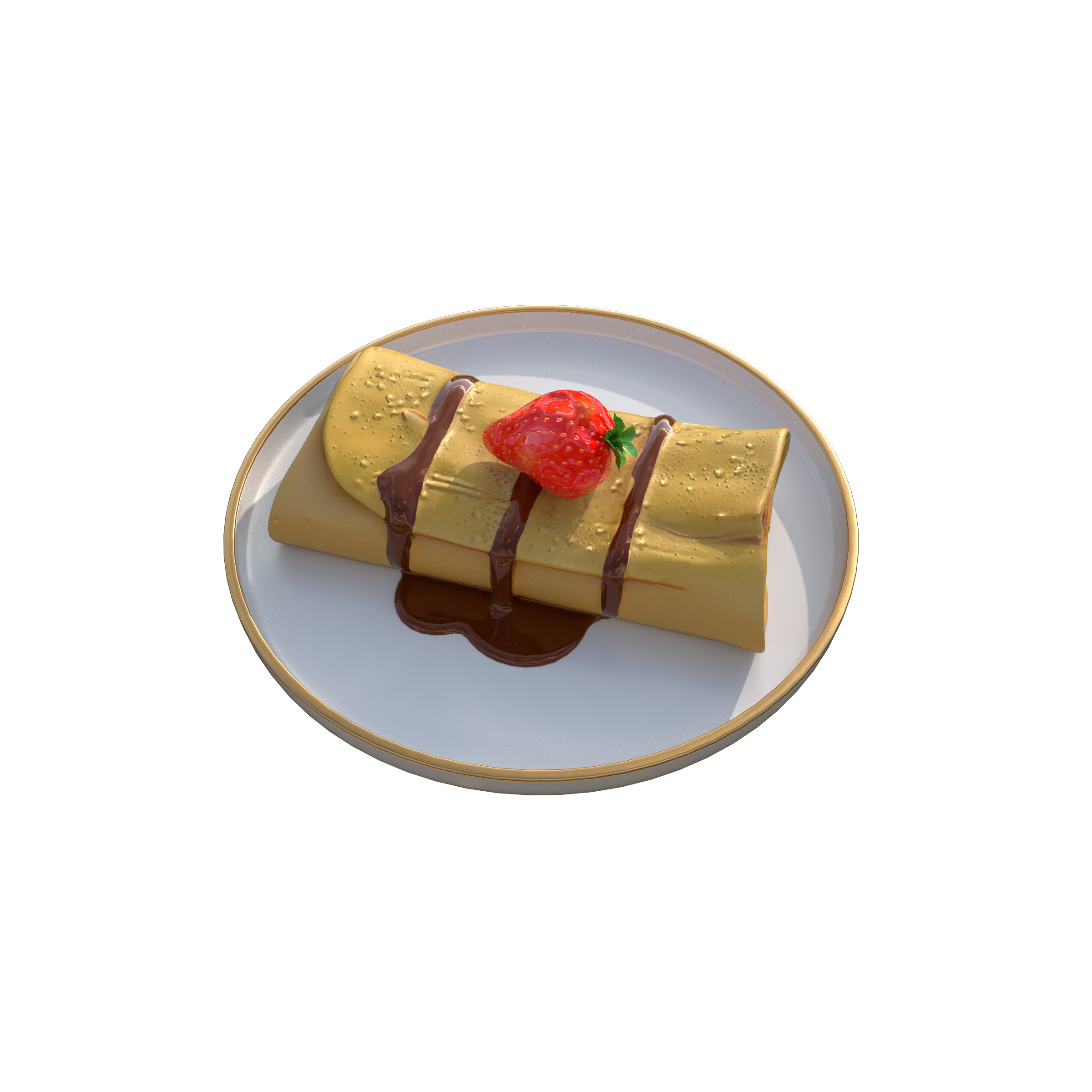Crepes With Strawberry Cream Toppings Low-poly 3D model_17