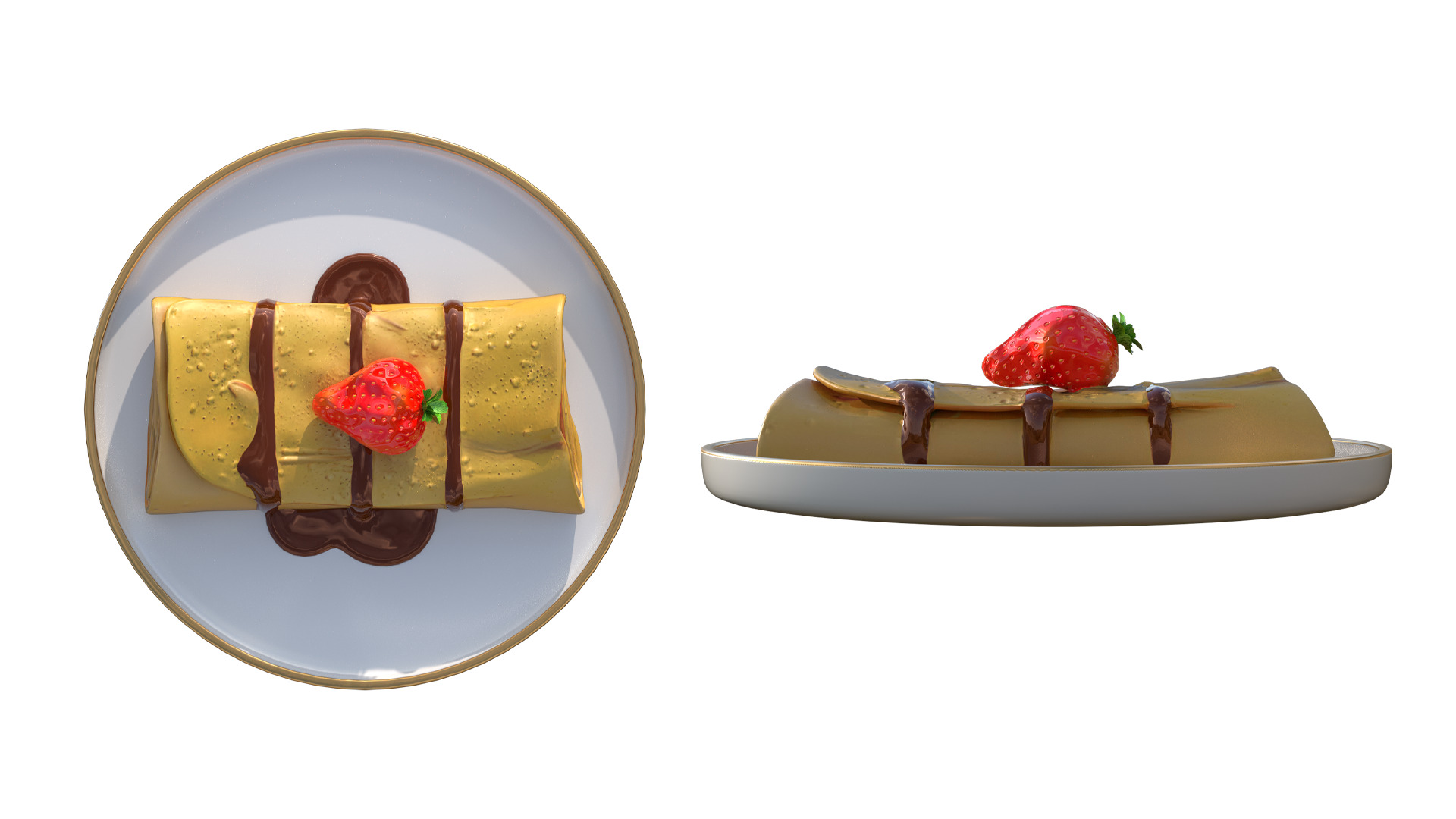 Crepes With Strawberry Cream Toppings Low-poly 3D model_3