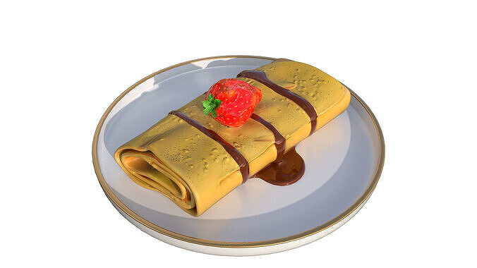 Crepes With Strawberry Cream Toppings Low-poly 3D model 5