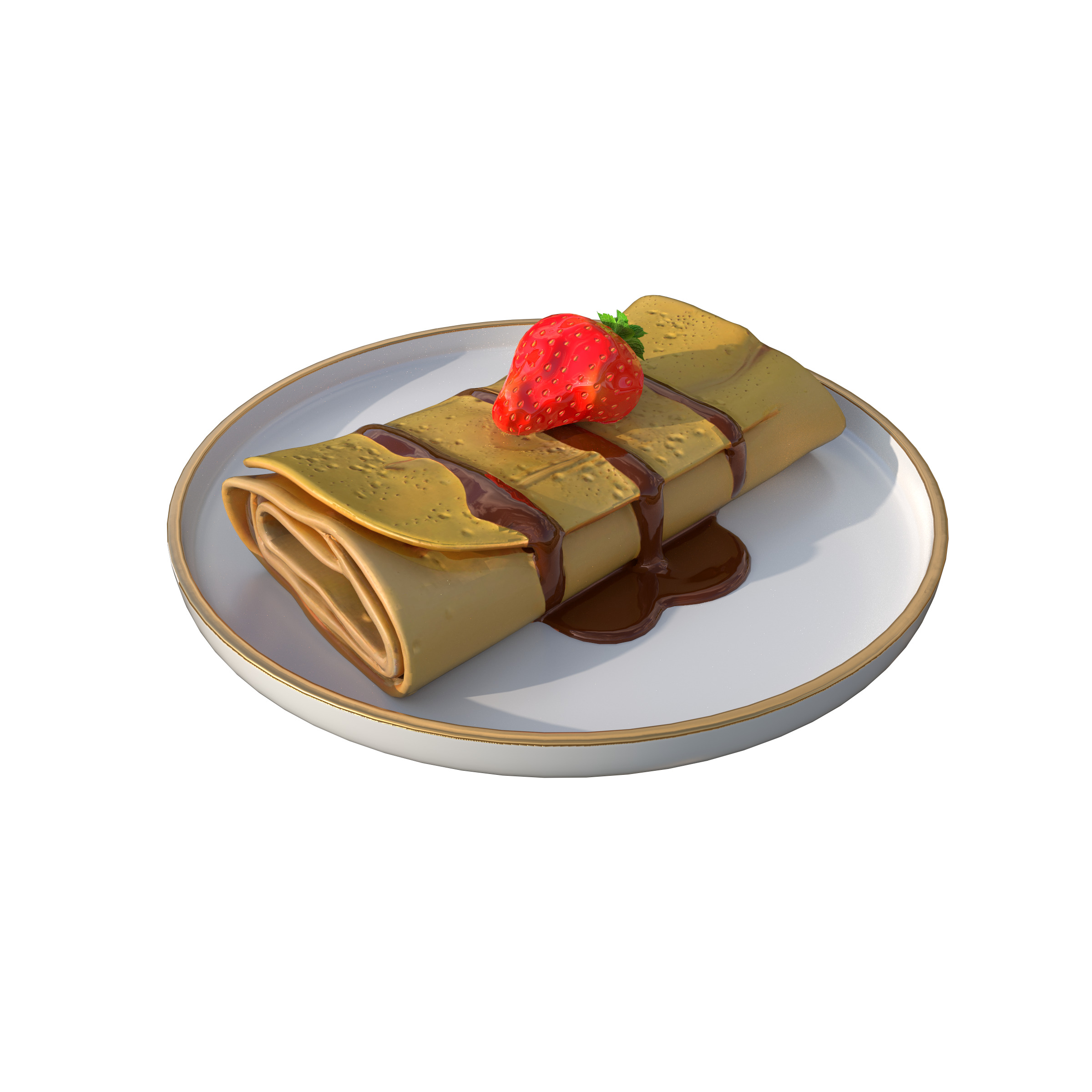 Crepes With Strawberry Cream Toppings Low-poly 3D model_8