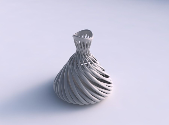 Vase oval squeezed neck with muscle structure twisted and streched top