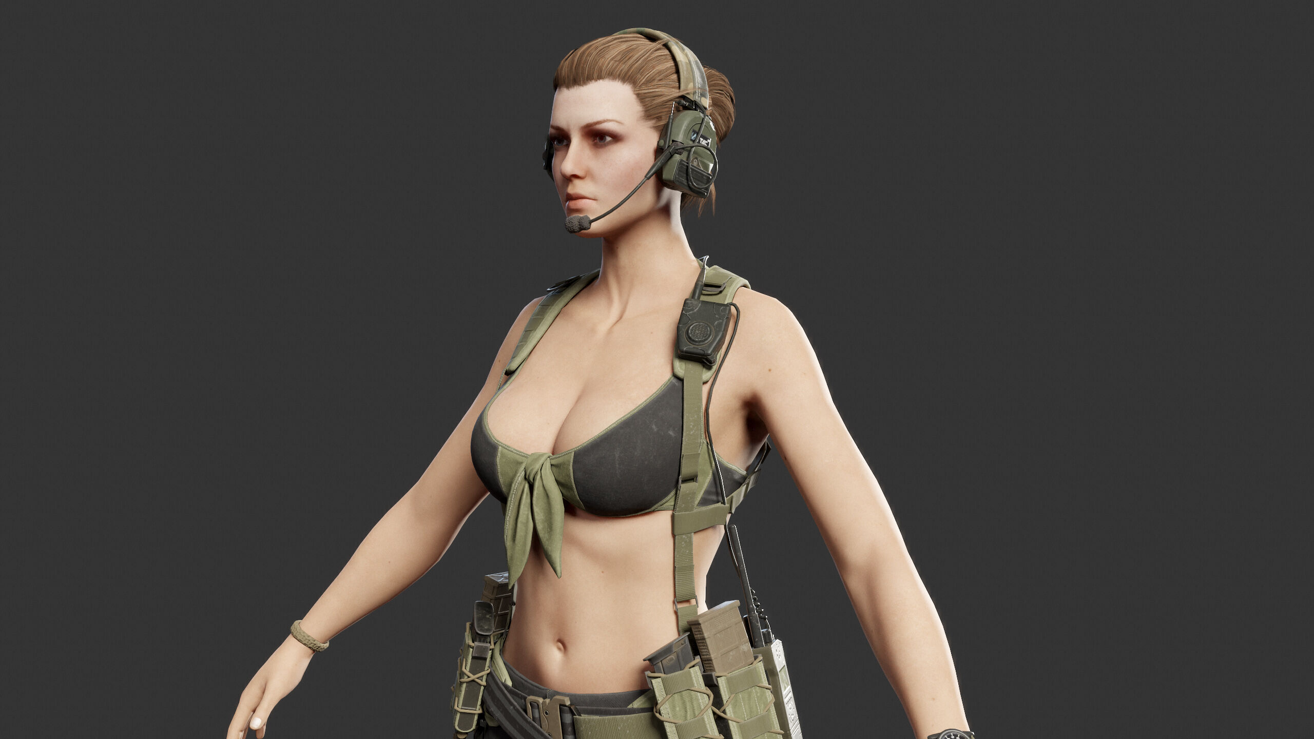 Female Soldier Low-poly 3D model_12