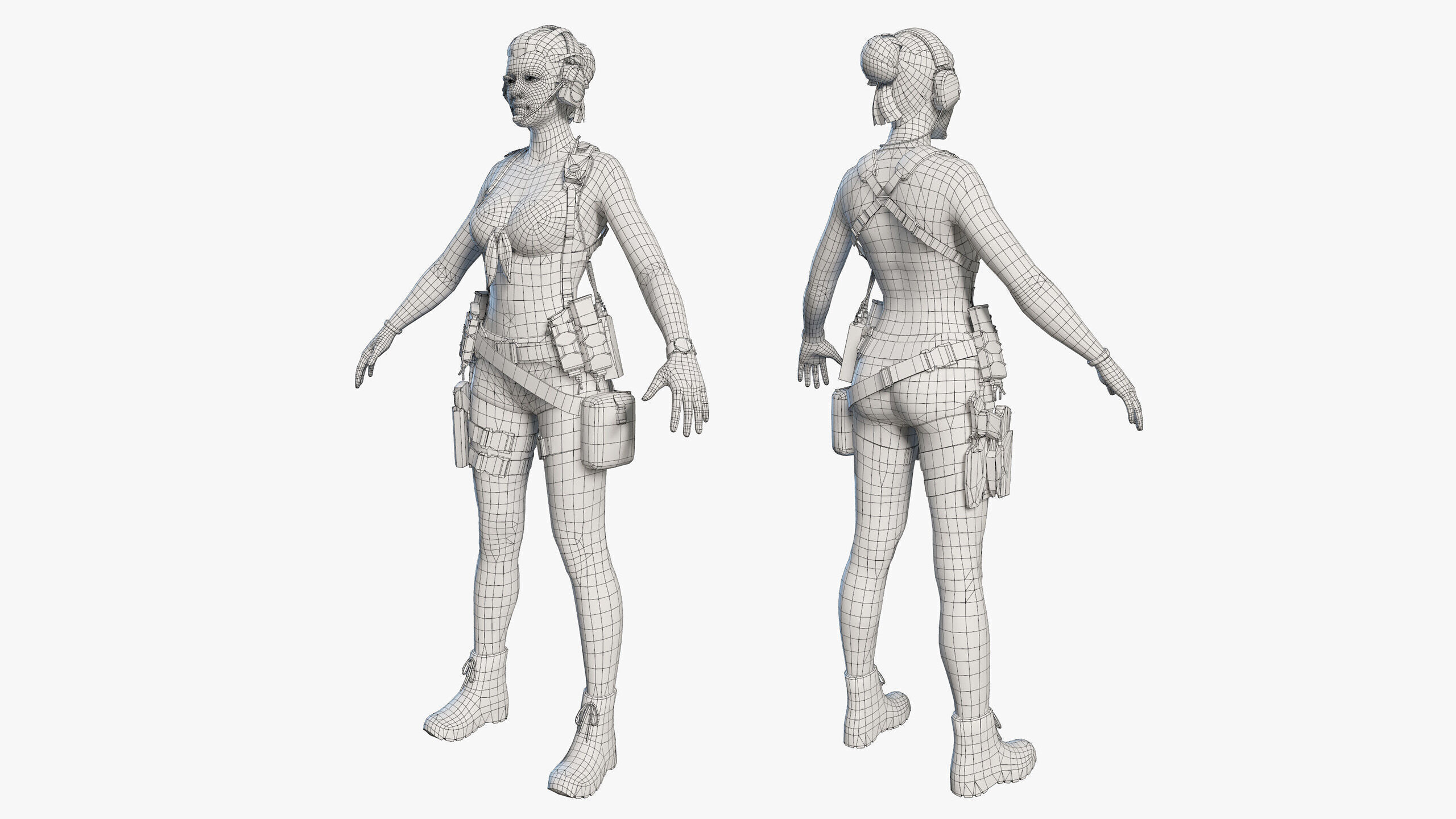 Female Soldier Low-poly 3D model_36