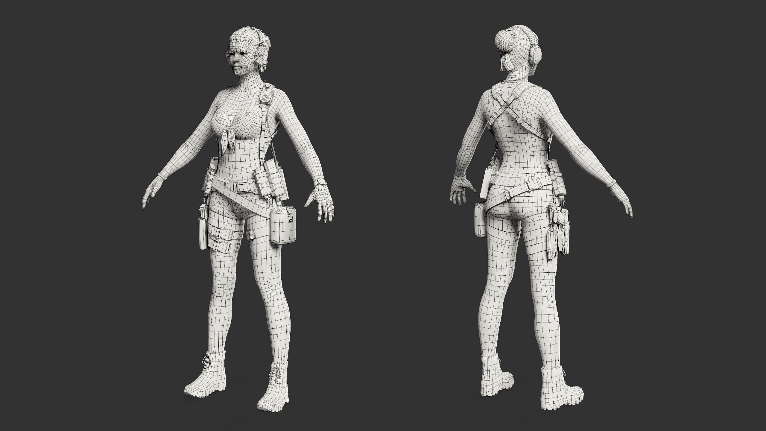 Female Soldier Low-poly 3D model_30