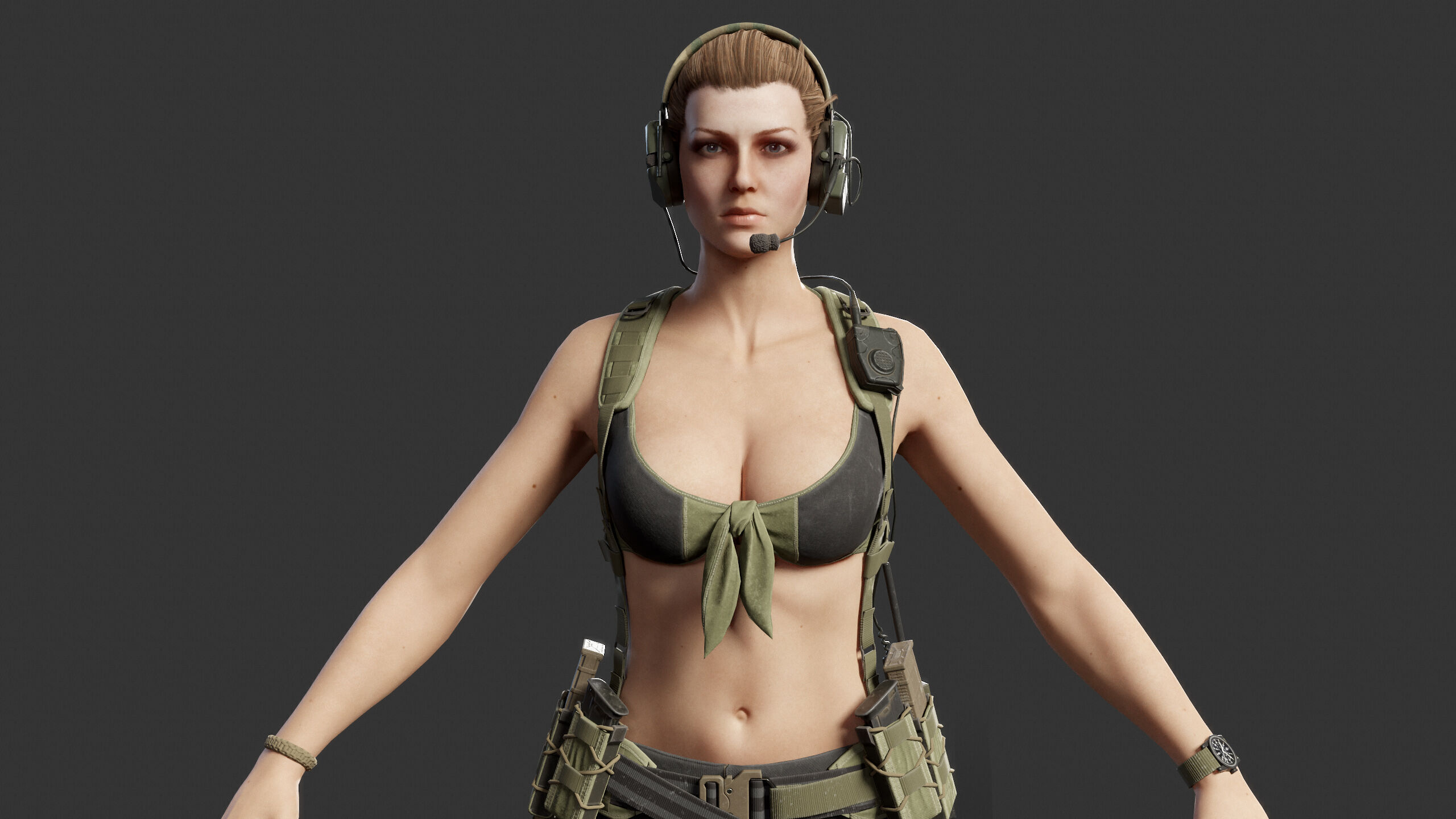 Female Soldier Low-poly 3D model_10