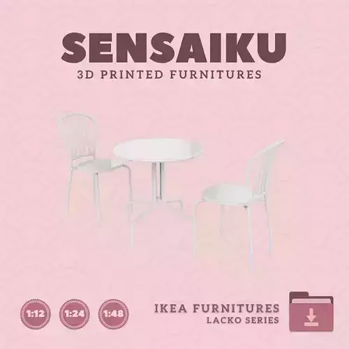 LACKO Table and Chairs for Miniature Dollhouse IKEA 3D Print