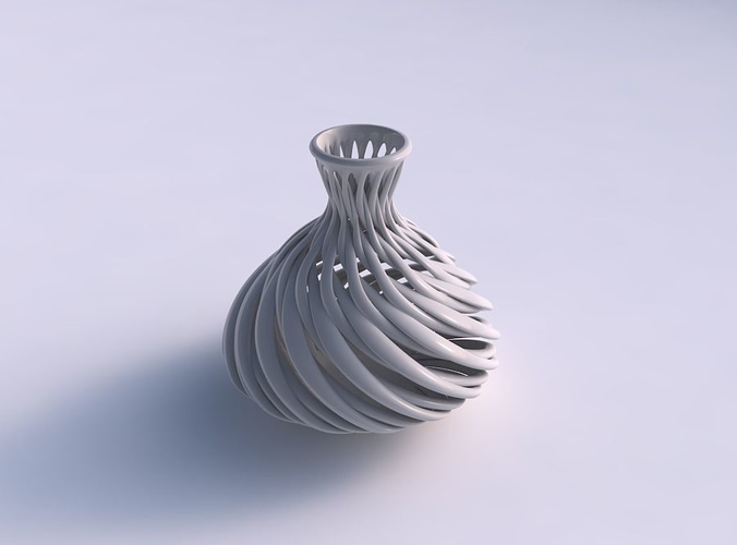 Vase oval squeezed neck with muscle structure wide middle