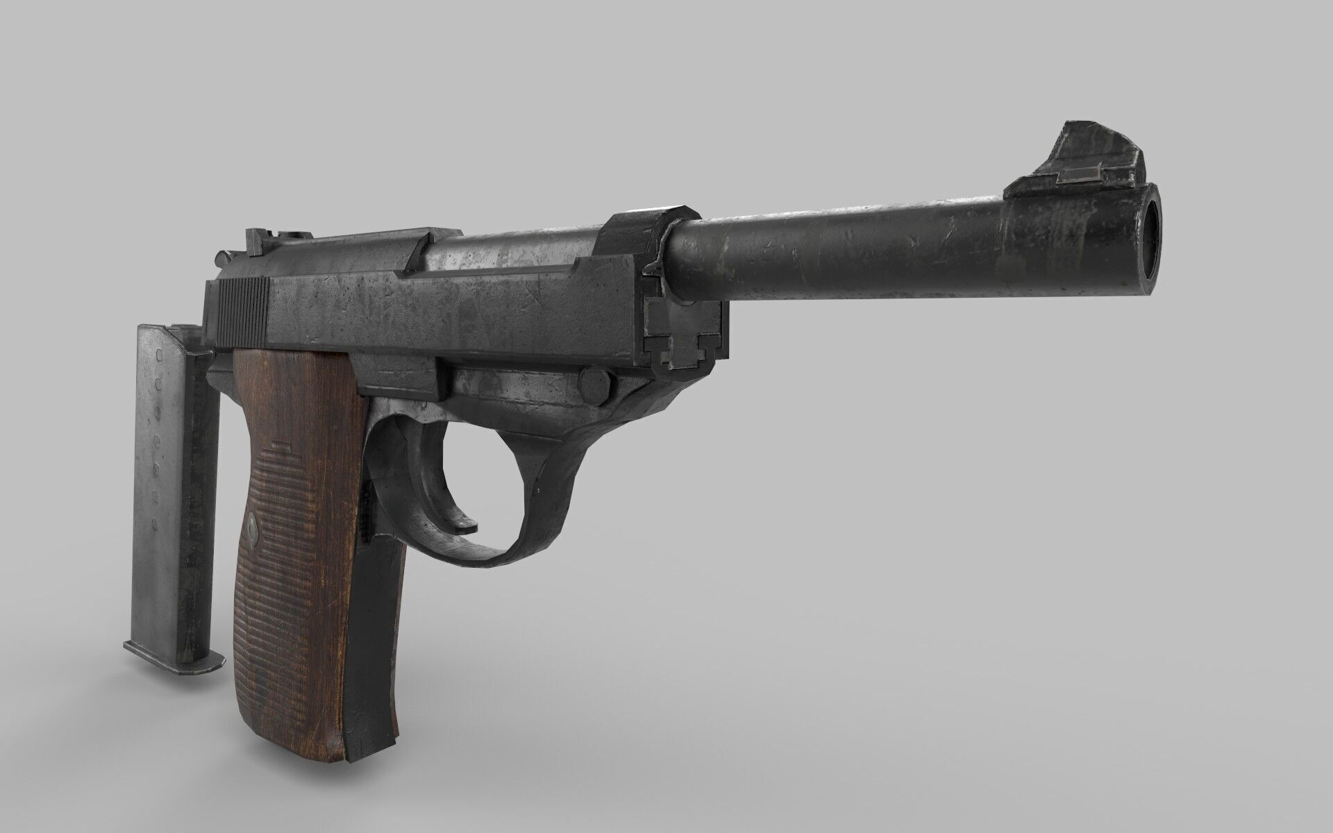 revolver p38 Low-poly 3D model_3
