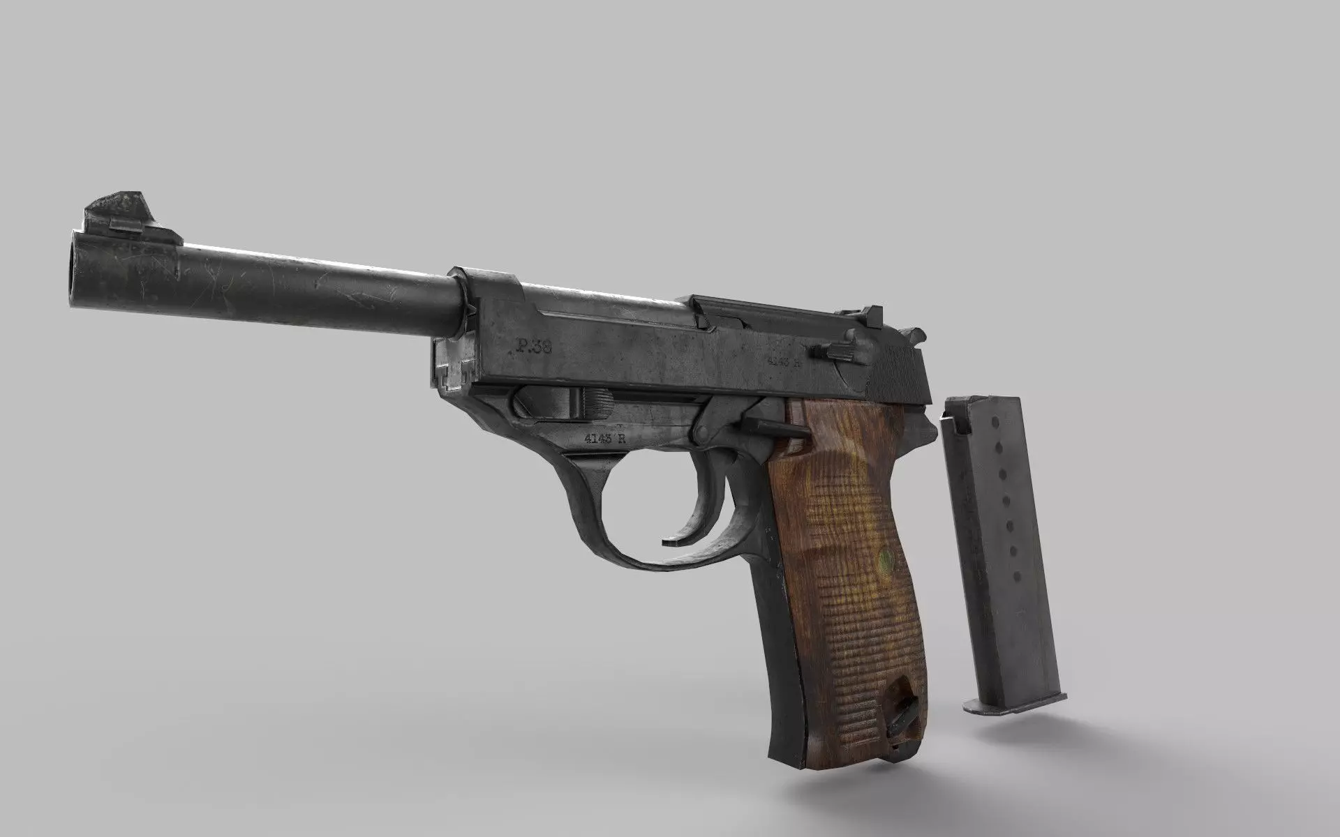 revolver p38 Low-poly 3D model_0