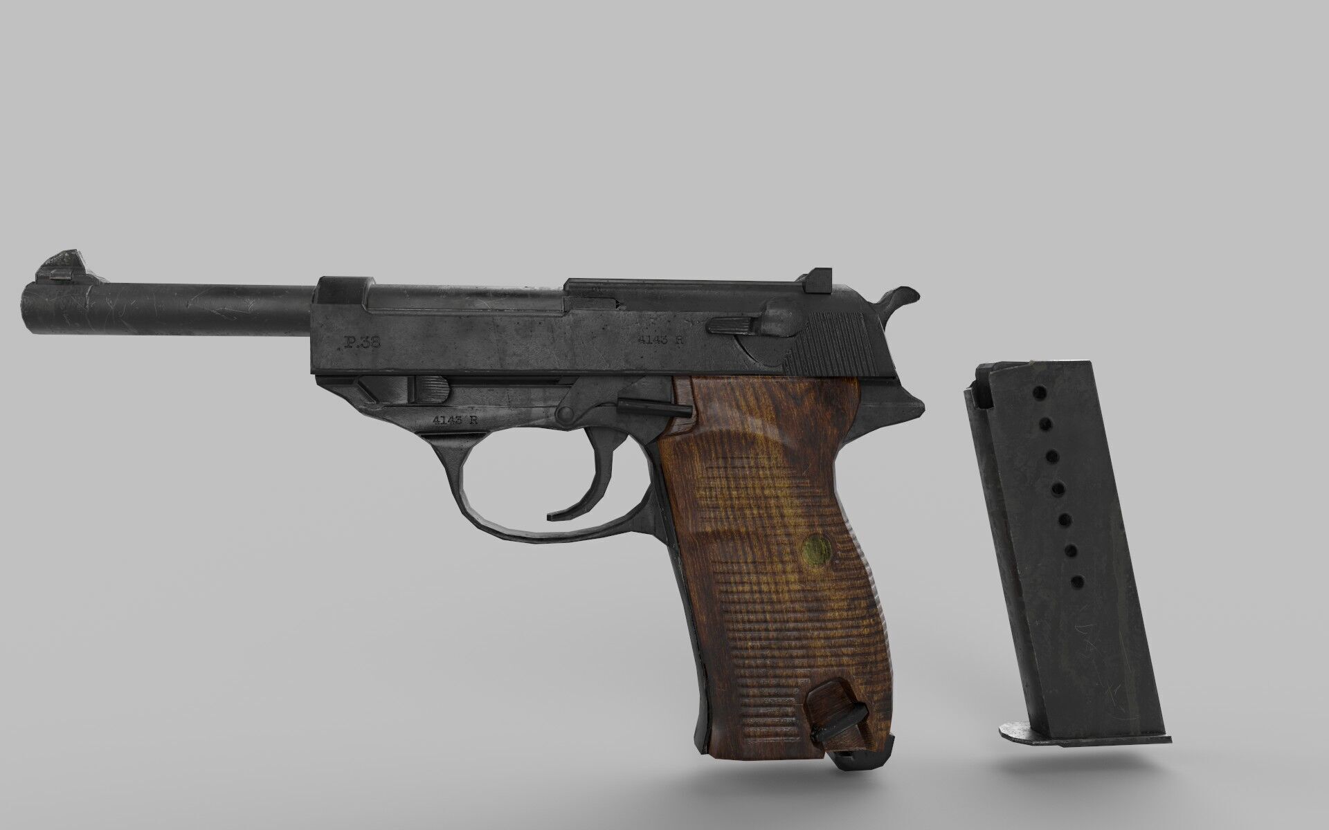 revolver p38 Low-poly 3D model_1