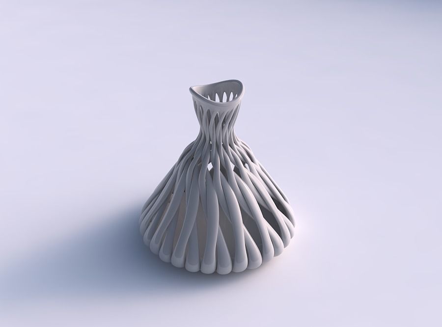 Vase oval squeezed neck with muscle structure streched top 3D print model_0