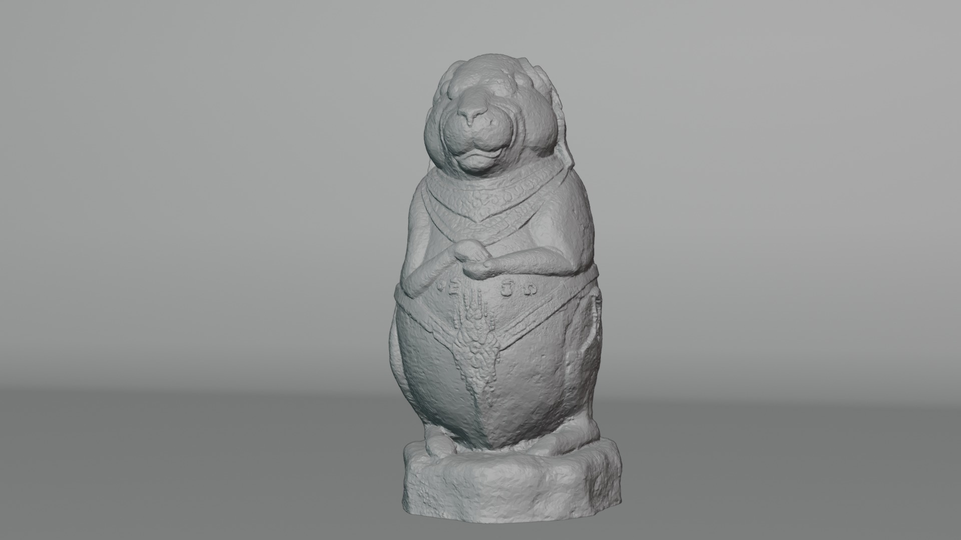 Stone Fish Sculpture and Ancient Guardian Rodent Statue 3D Model Collection_5