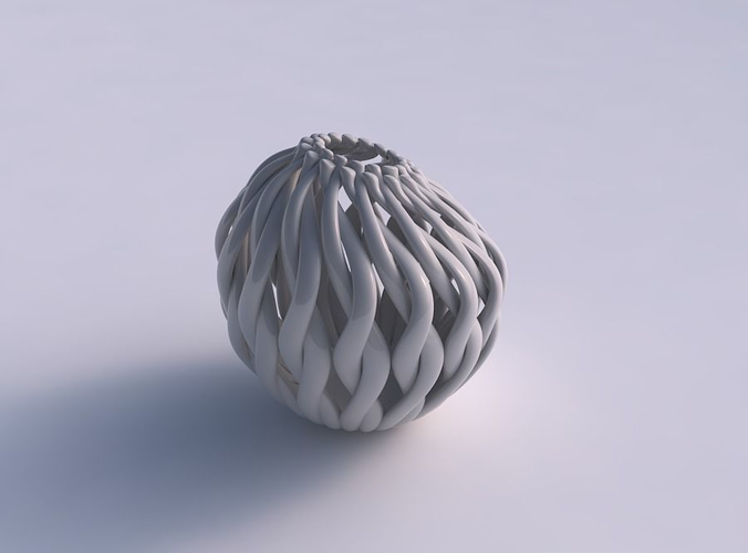 Vase oval twisted with muscle structure and soft tips squeezed with streched top corner