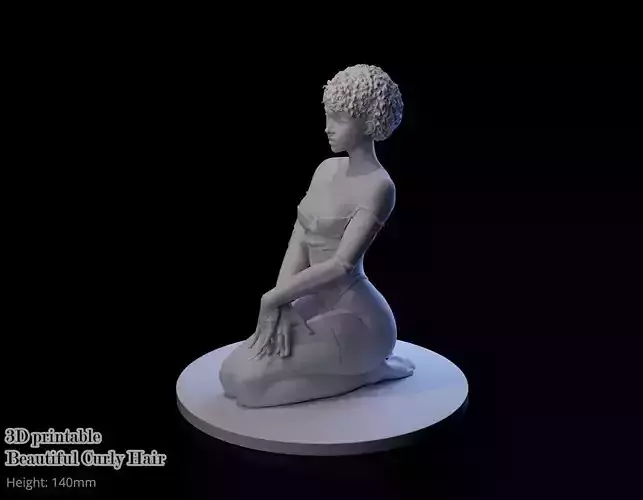 Curly Girl Heel Sitting Statue - 3D Printable girl in swimsuit 3D print model